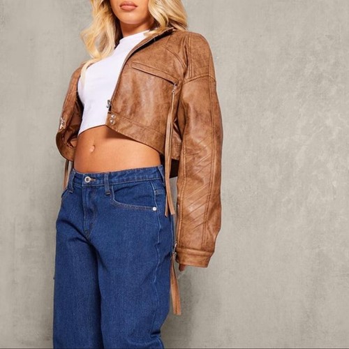 Women cropped biker jacket - cropped,